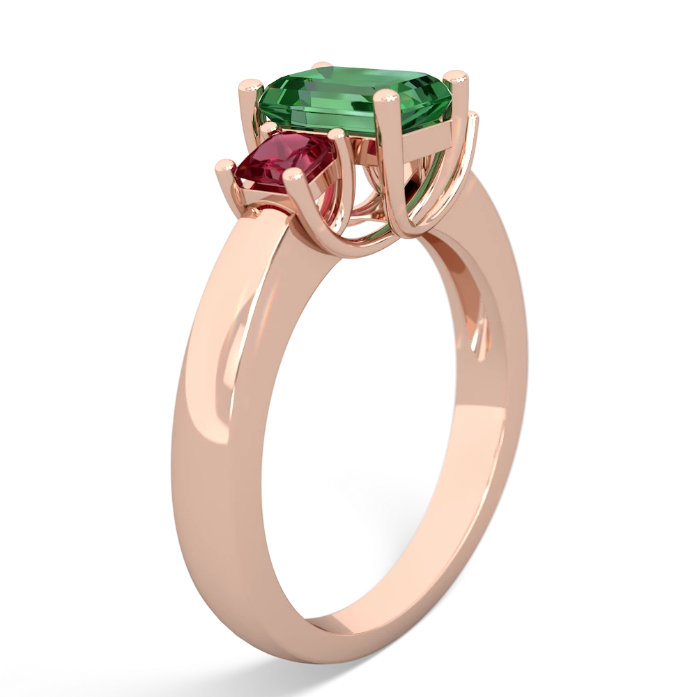 Lab Emerald Three Stone Emerald-Cut Trellis 14K Rose Gold ring R4021