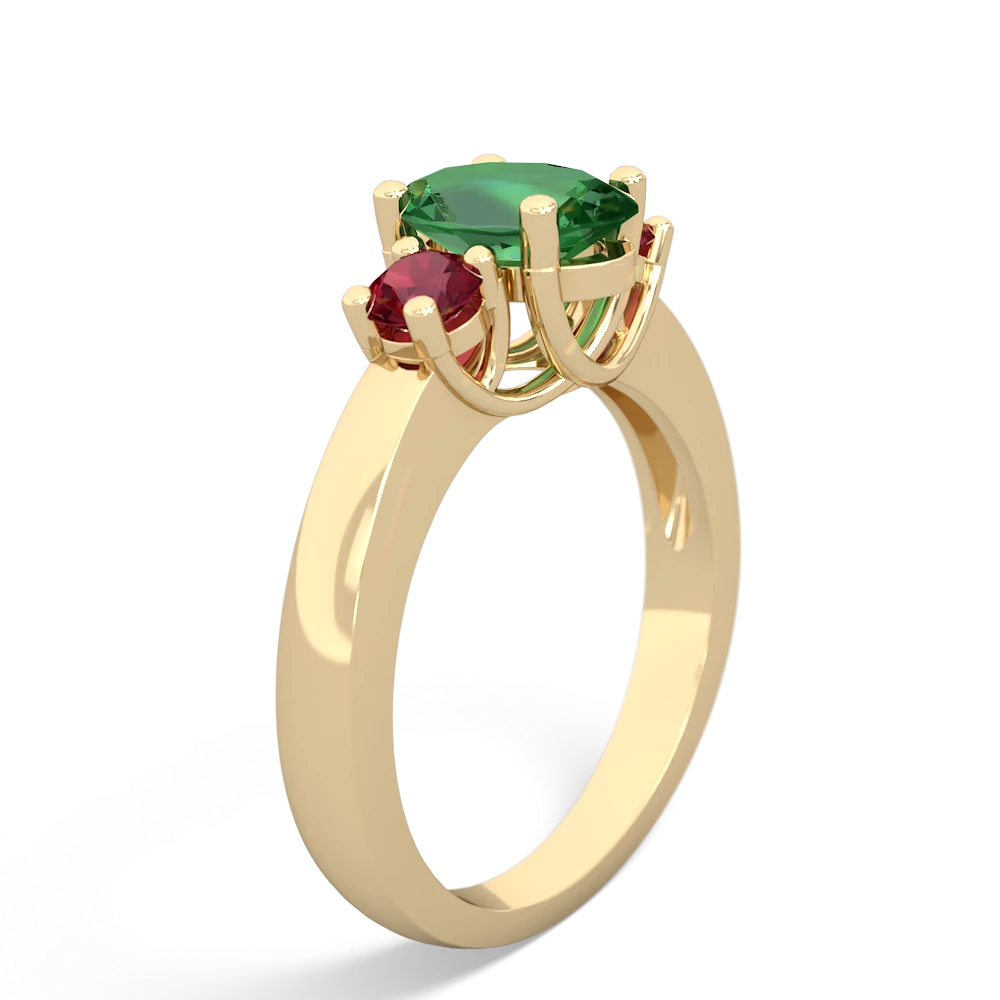 Lab Emerald Three Stone Oval Trellis 14K Yellow Gold ring R4024