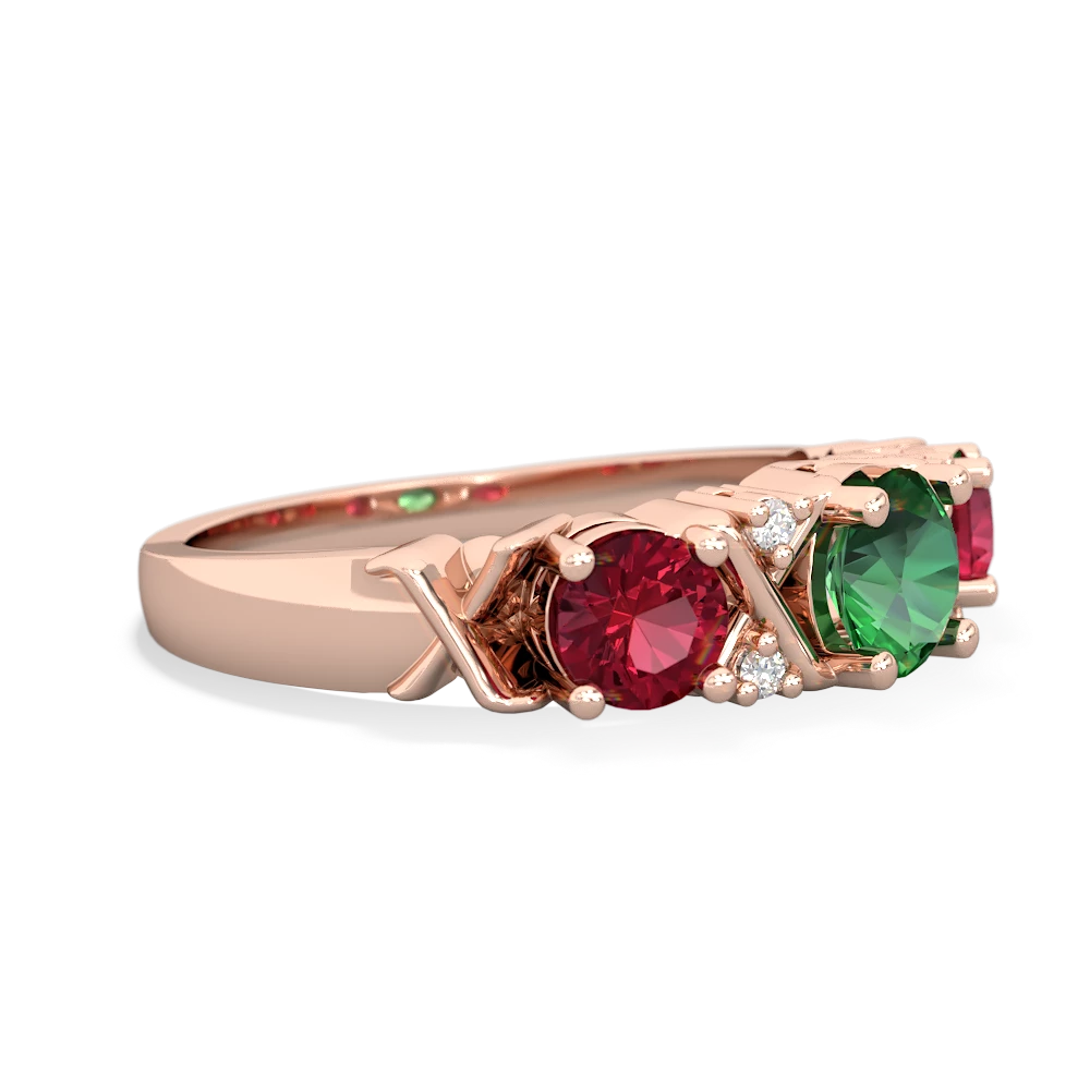 Lab Emerald Hugs And Kisses 14K Rose Gold ring R5016