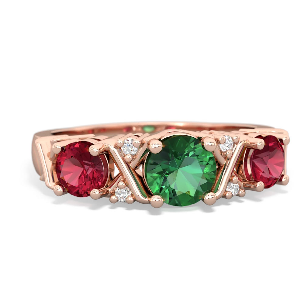 Lab Emerald Hugs And Kisses 14K Rose Gold ring R5016