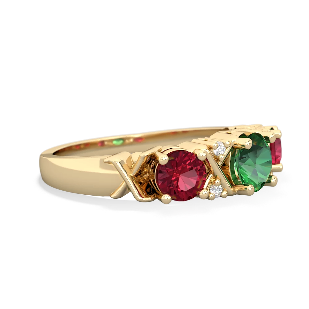 Lab Emerald Hugs And Kisses 14K Yellow Gold ring R5016