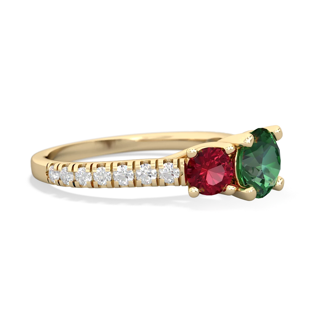 Lab Emerald Pave Trellis 14K Yellow Gold ring R5500