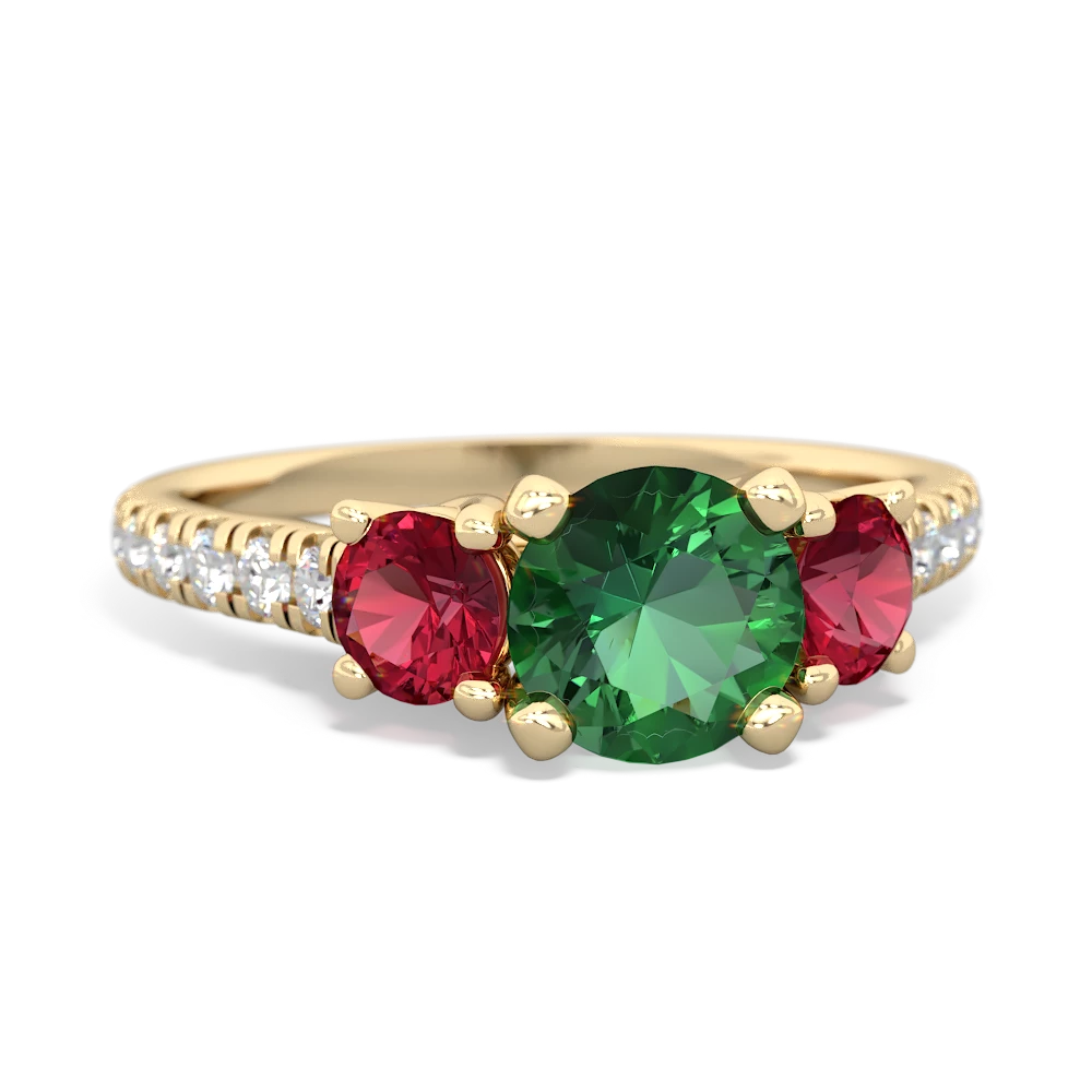 Lab Emerald Pave Trellis 14K Yellow Gold ring R5500