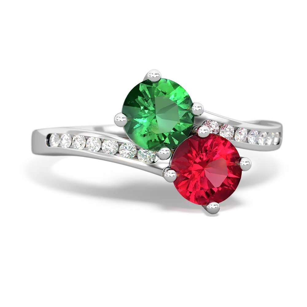 Lab Emerald Channel Set Two Stone 14K White Gold ring R5303