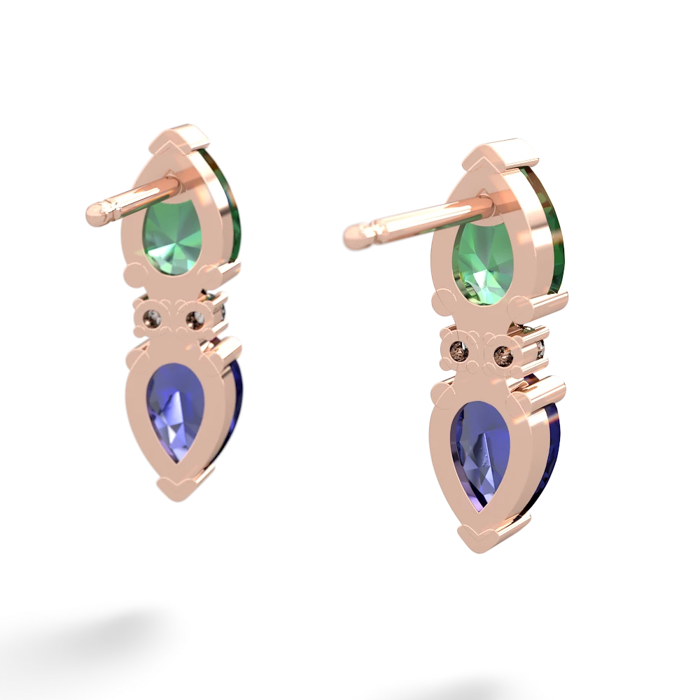 Lab Emerald Bowtie Drop 14K Rose Gold earrings E0865