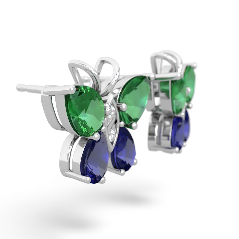 Lab Emerald Butterfly 14K White Gold earrings E2215