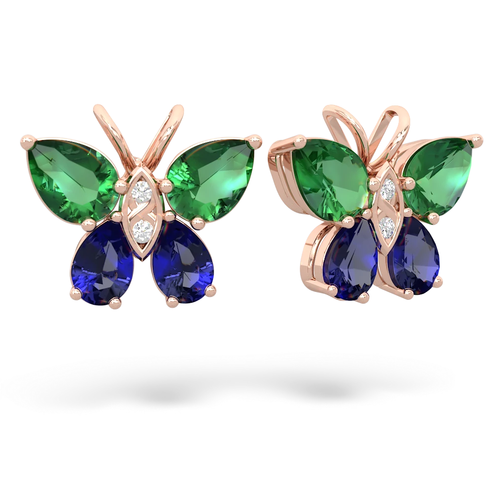 Lab Emerald Butterfly 14K Rose Gold earrings E2215