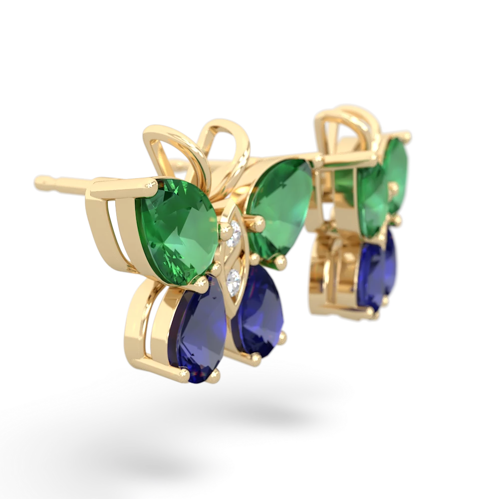 Lab Emerald Butterfly 14K Yellow Gold earrings E2215