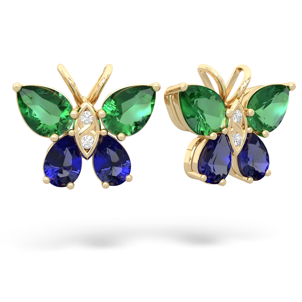 Lab Emerald Butterfly 14K Yellow Gold earrings E2215