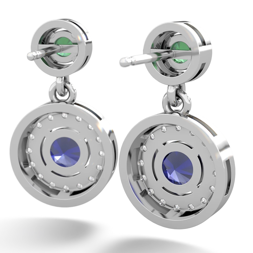 Lab Emerald Halo Dangle 14K White Gold earrings E5319