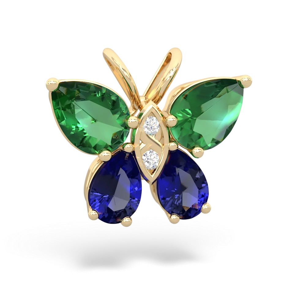 Lab Emerald Butterfly 14K Yellow Gold pendant P2215