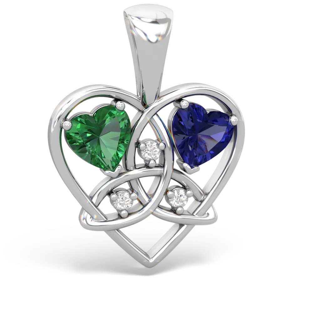 Lab Emerald Celtic Trinity Heart 14K White Gold pendant P5331