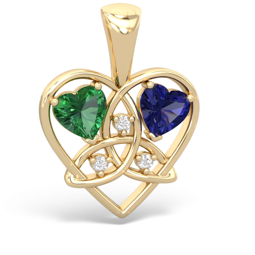 Lab Emerald Celtic Trinity Heart 14K Yellow Gold pendant P5331