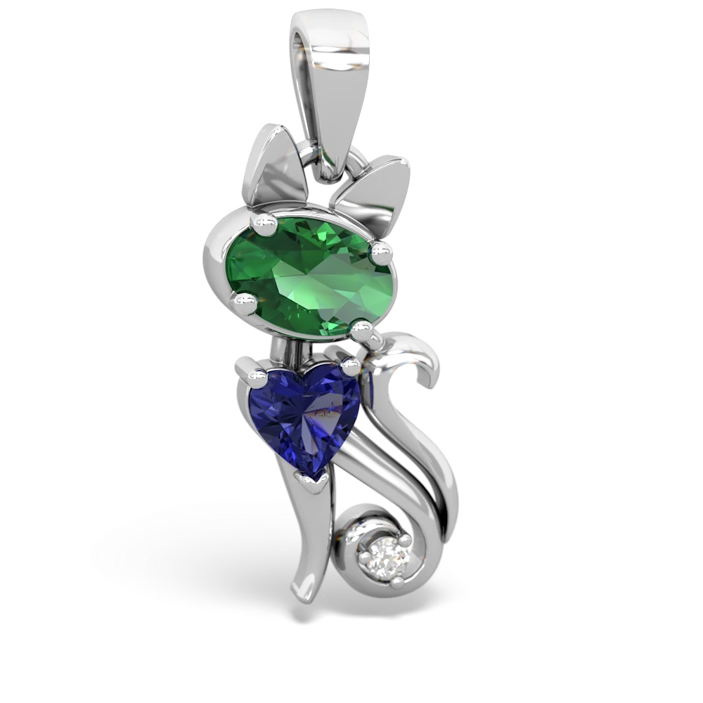 Lab Emerald Kitten 14K White Gold pendant P5780