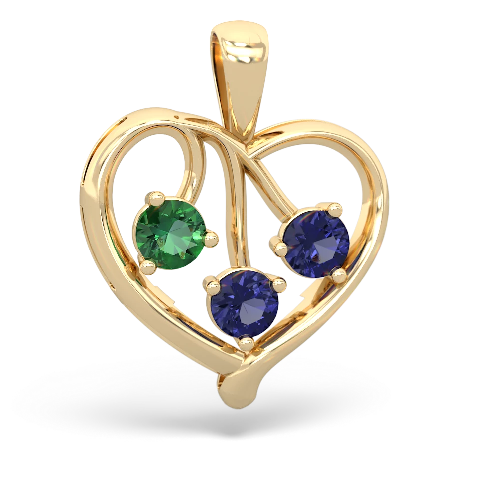 Lab Emerald Glowing Heart 14K Yellow Gold pendant P2233