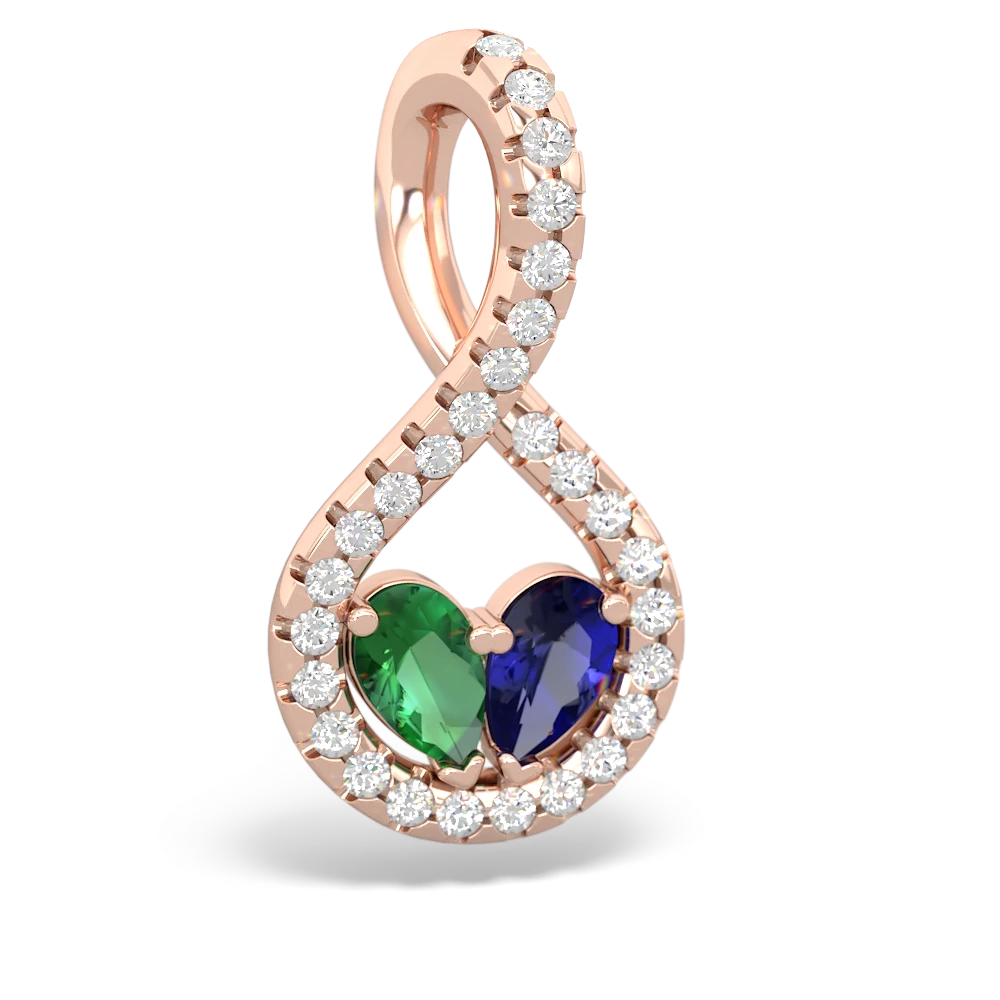 Lab Emerald Pave Twist 'One Heart' 14K Rose Gold pendant P5360