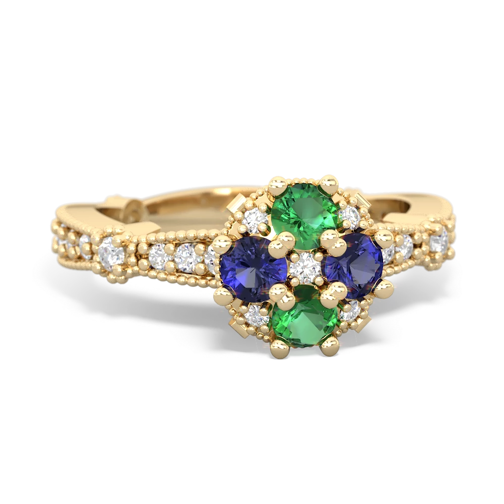 Lab Emerald Sparkling Tiara Cluster 14K Yellow Gold ring R26293RD