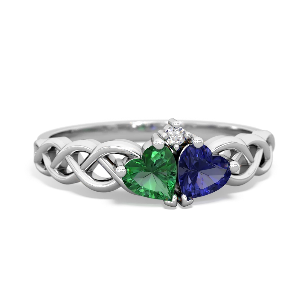 Lab Emerald Heart To Heart Braid 14K White Gold ring R5870