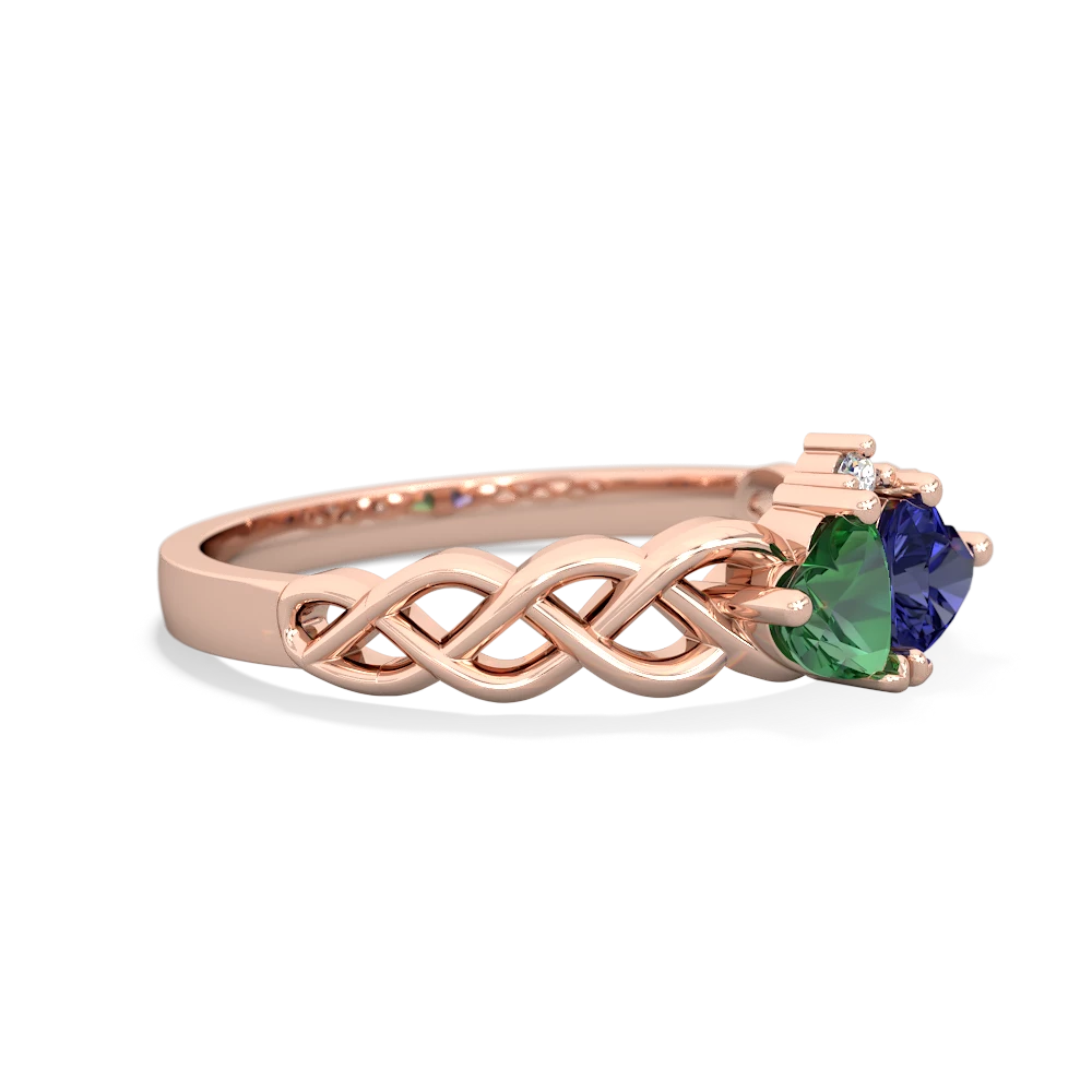 Lab Emerald Heart To Heart Braid 14K Rose Gold ring R5870