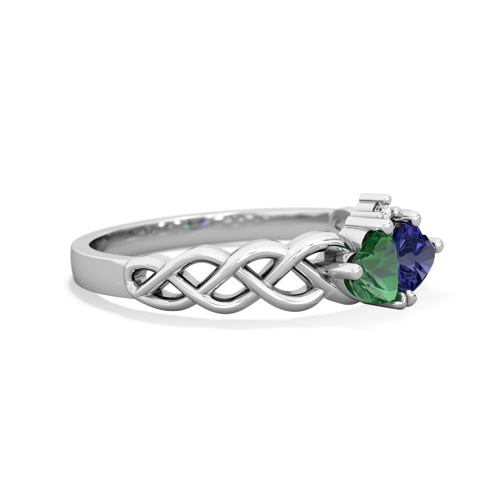 Lab Emerald Heart To Heart Braid 14K White Gold ring R5870