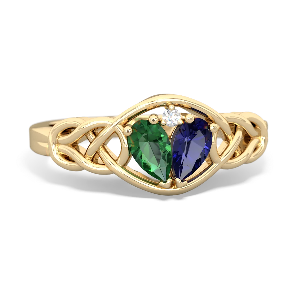 Lab Emerald Celtic Love Knot 14K Yellow Gold ring R5420