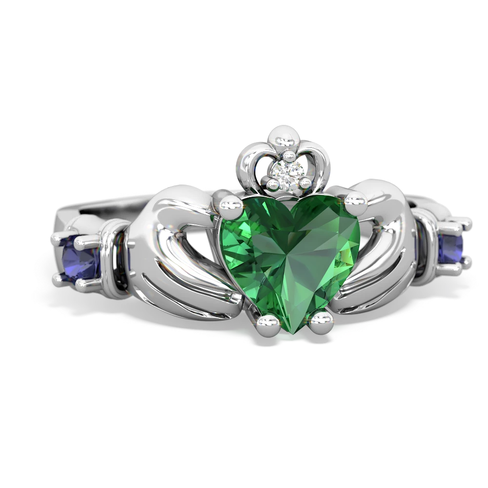 Lab Emerald Claddagh Keepsake 14K White Gold ring R5245