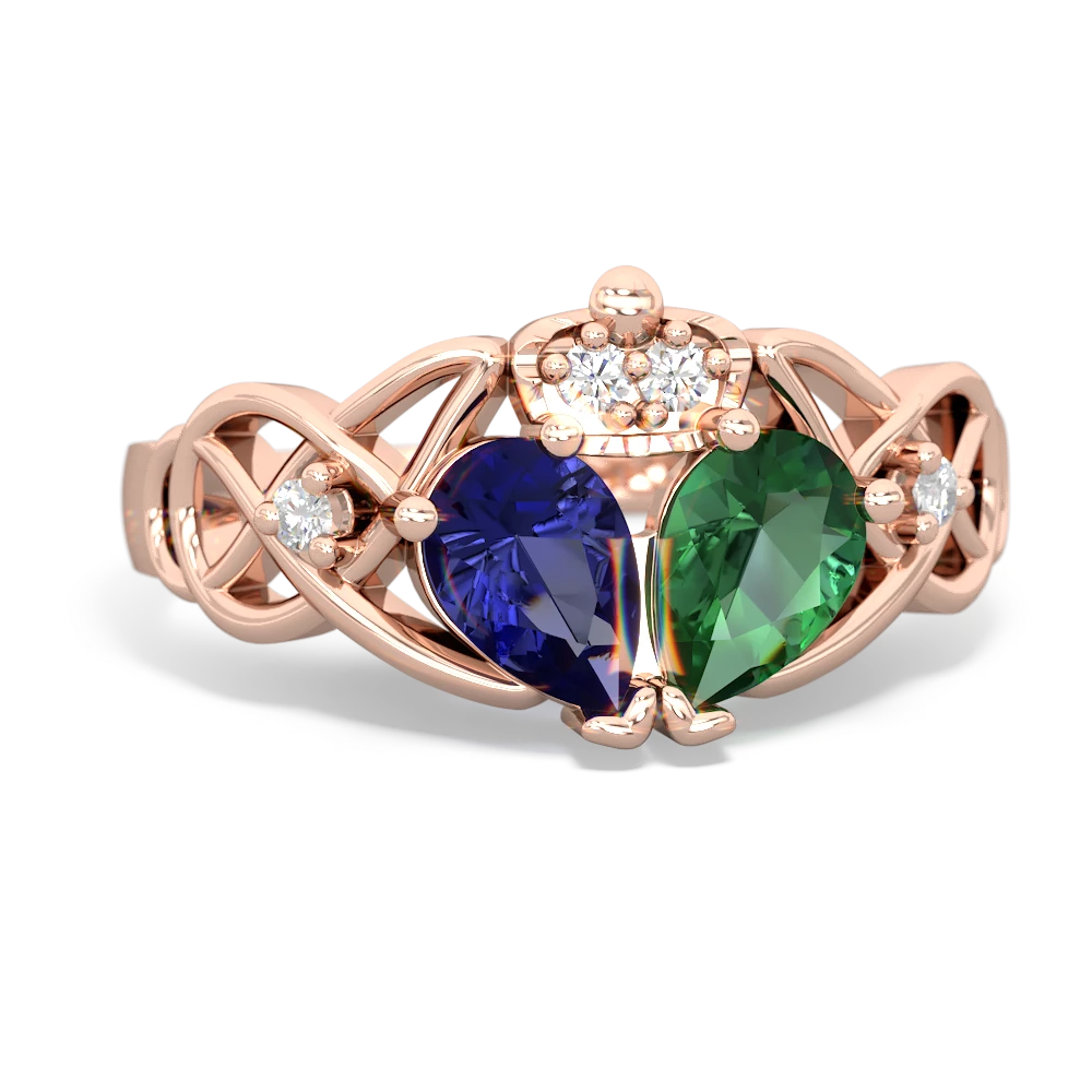 Lab Emerald 'One Heart' Celtic Knot Claddagh 14K Rose Gold ring R5322