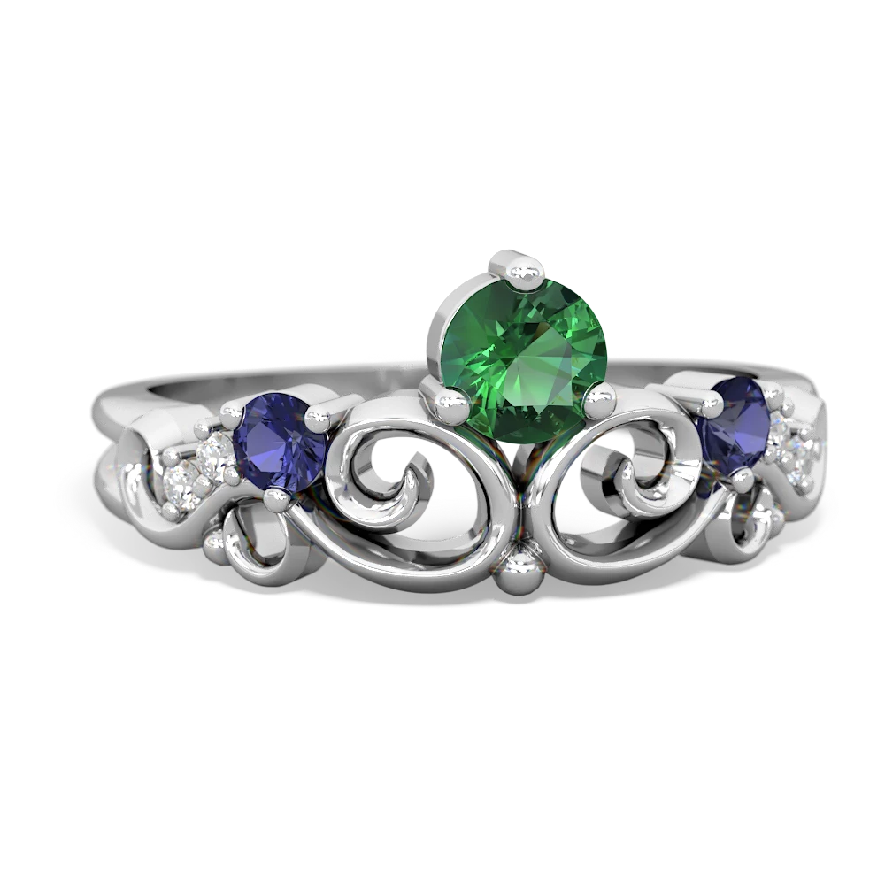 Lab Emerald Crown Keepsake 14K White Gold ring R5740