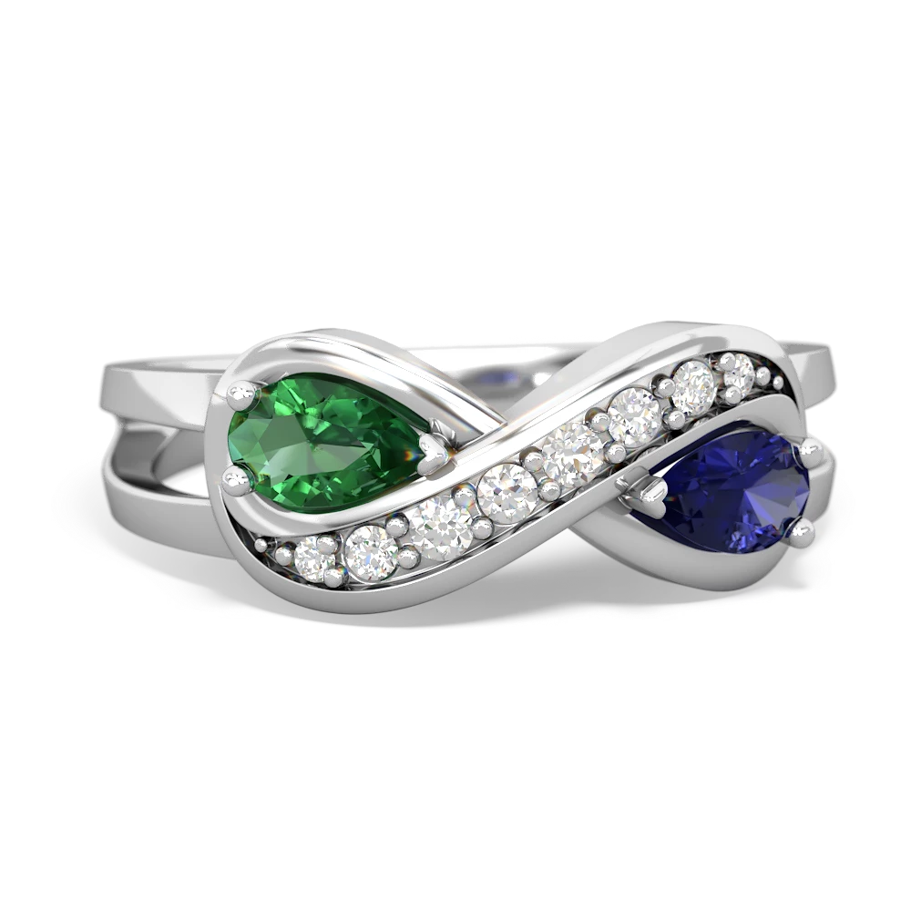 Lab Emerald Diamond Infinity 14K White Gold ring R5390