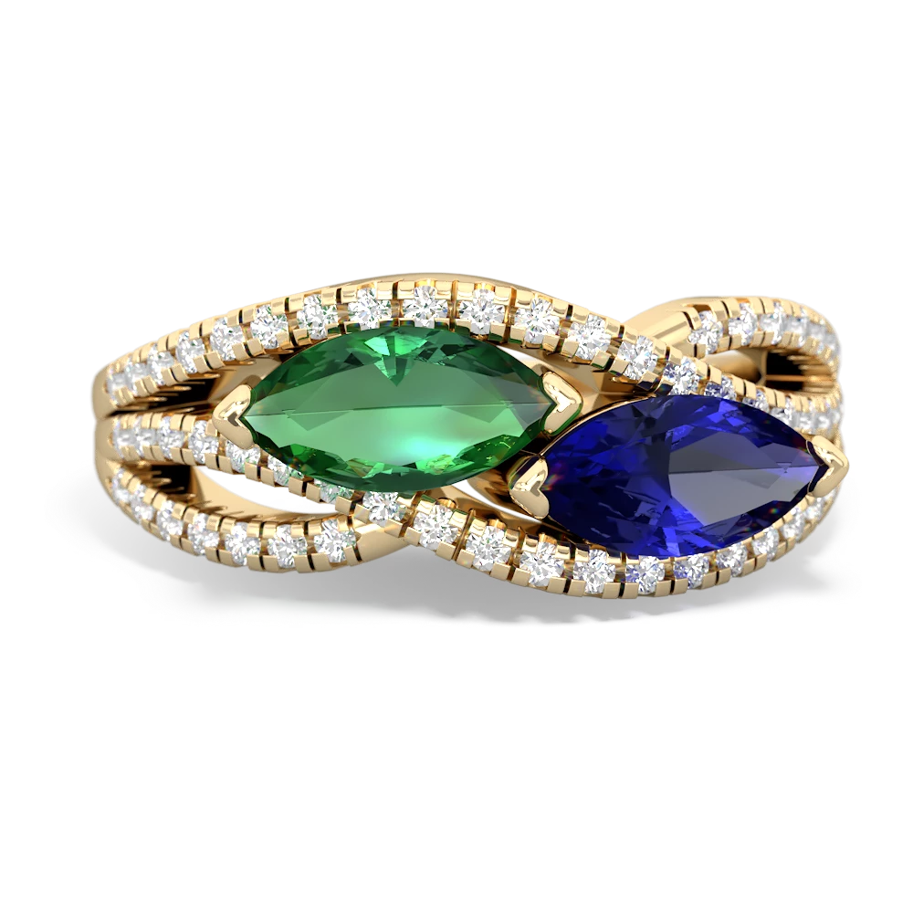 Lab Emerald Diamond Rivers 14K Yellow Gold ring R3070