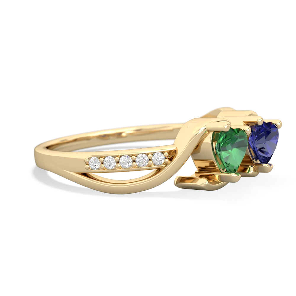 Lab Emerald Side By Side 14K Yellow Gold ring R3090