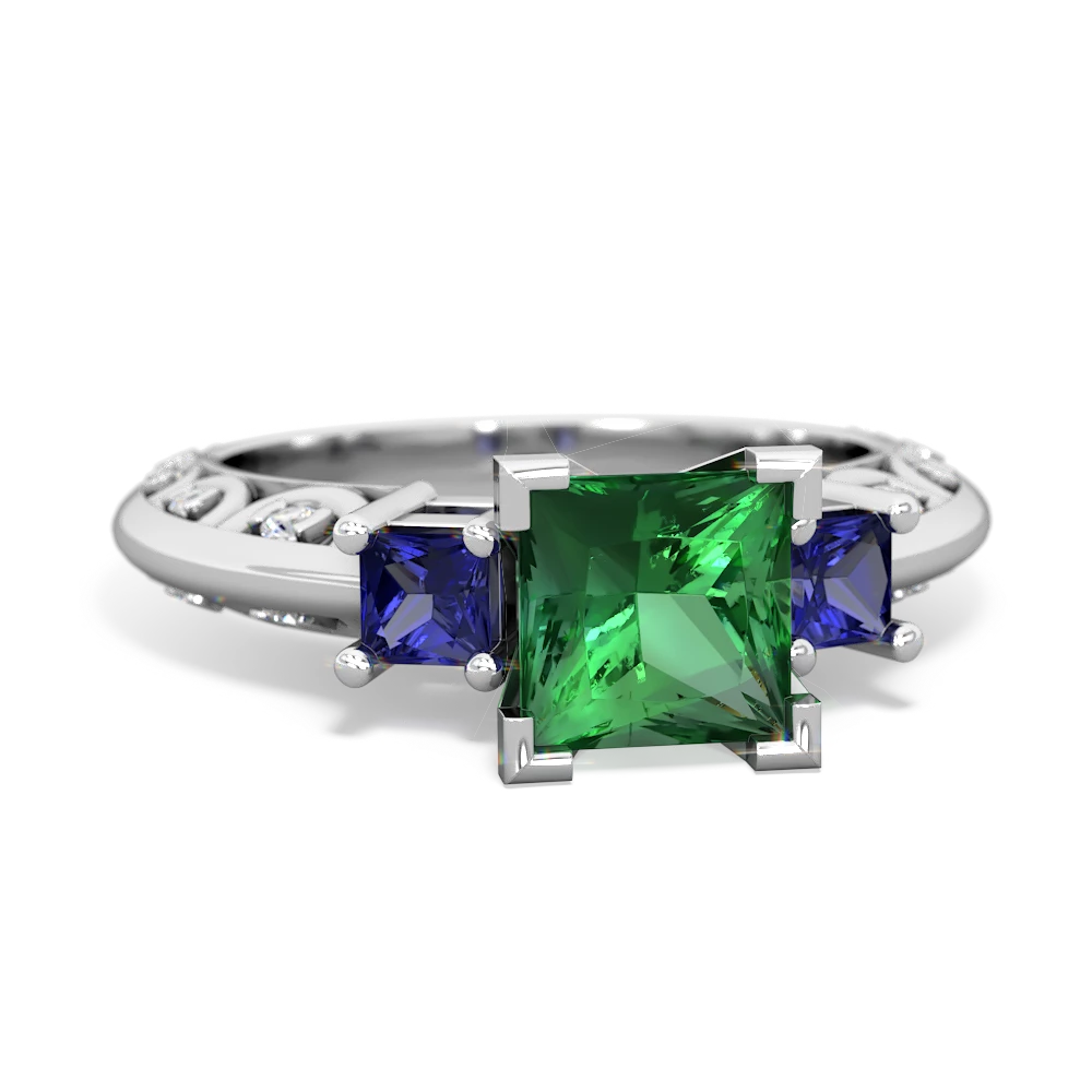 Lab Emerald Eternal Embrace Engagement 14K White Gold ring C2001