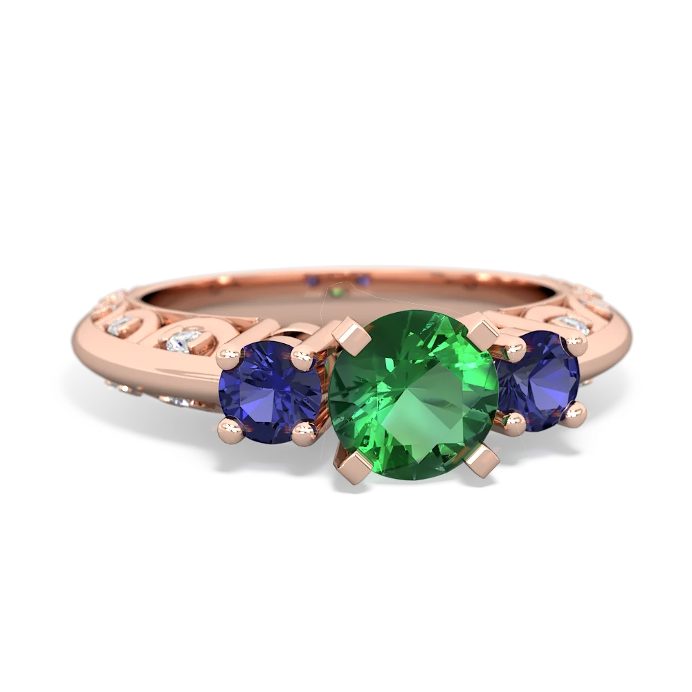 Lab Emerald Art Deco Eternal Embrace Engagement 14K Rose Gold ring C2003