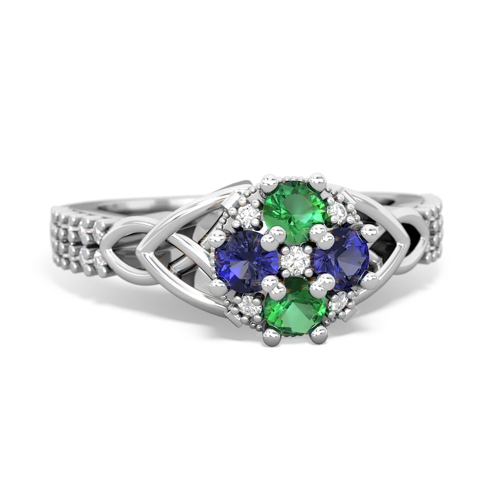 Lab Emerald Celtic Knot Cluster Engagement 14K White Gold ring R26443RD