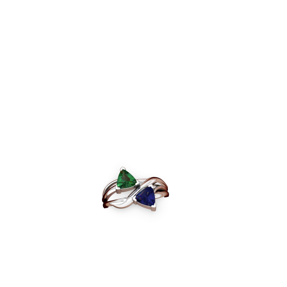 Lab Emerald Split Band Swirl 14K White Gold ring R2341