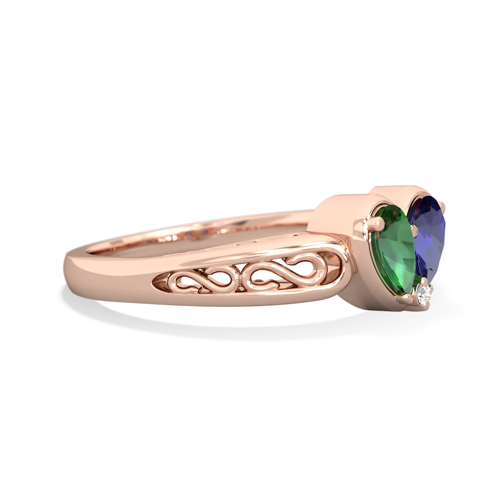 Lab Emerald Filligree 'One Heart' 14K Rose Gold ring R5070