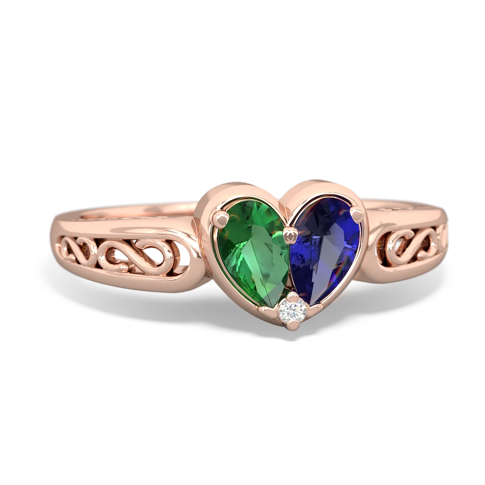 Lab Emerald Filligree 'One Heart' 14K Rose Gold ring R5070