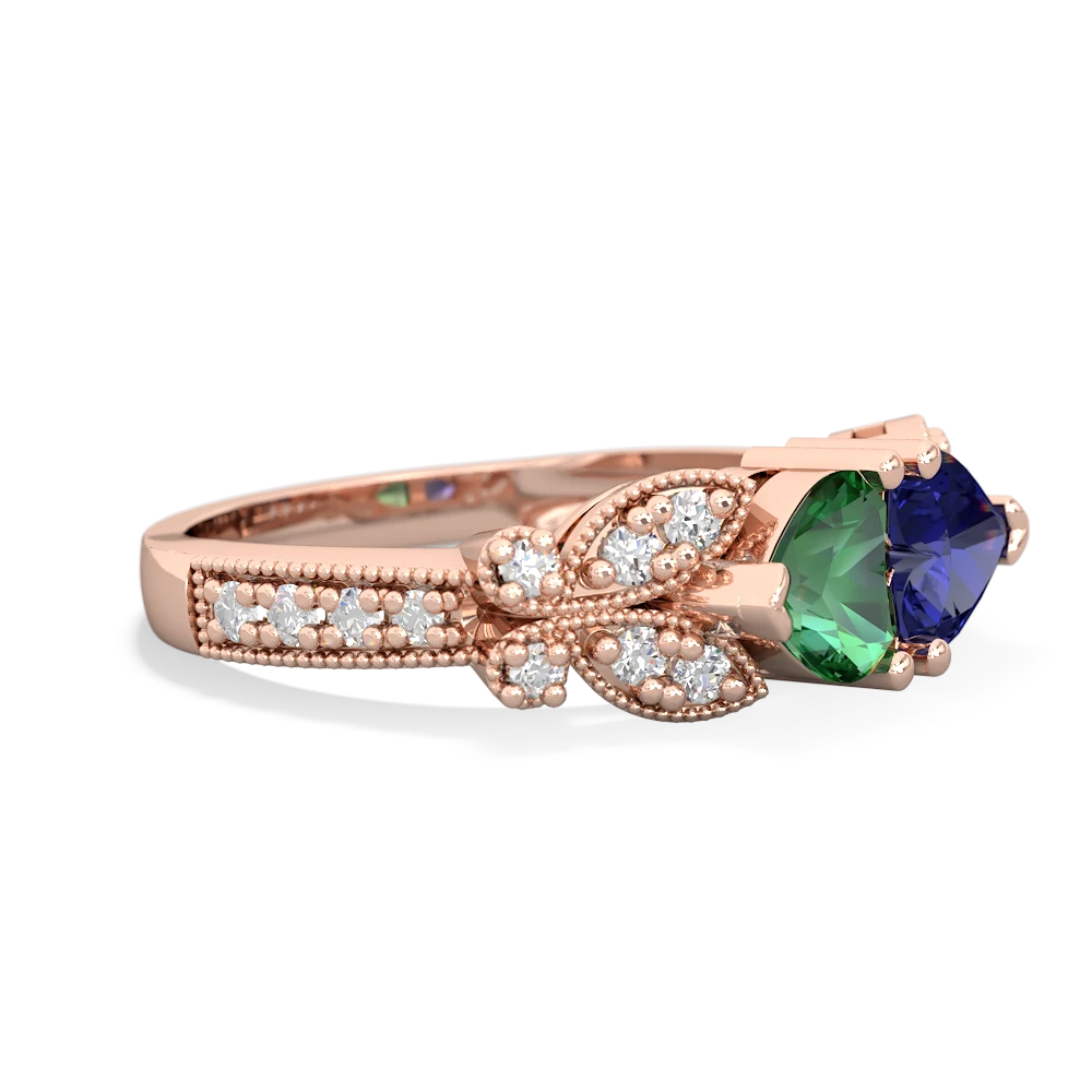 Lab Emerald Diamond Butterflies 14K Rose Gold ring R5601