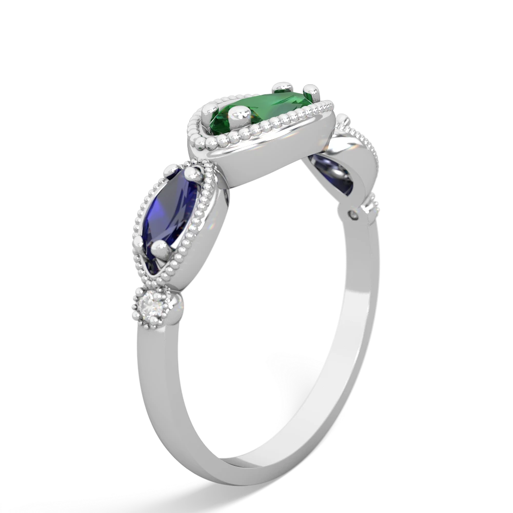 Lab Emerald Milgrain Marquise 14K White Gold ring R5700