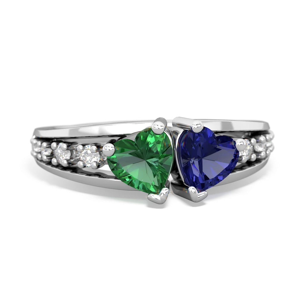 Lab Emerald Heart To Heart 14K White Gold ring R3342