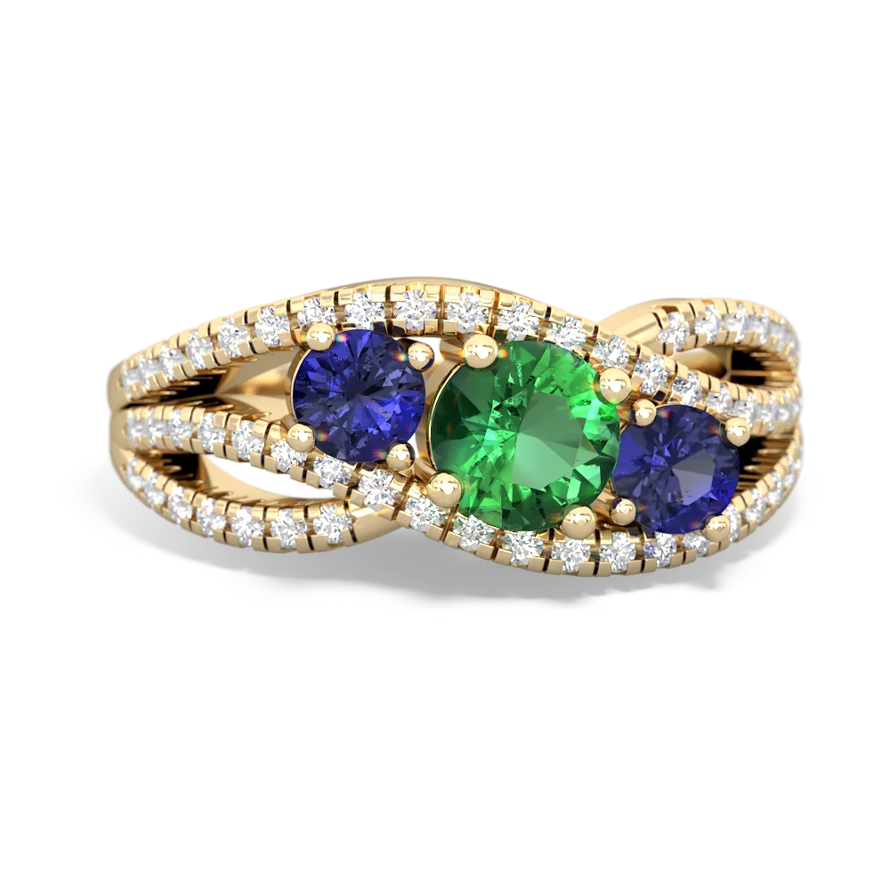 Lab Emerald Three Stone Aurora 14K Yellow Gold ring R3080