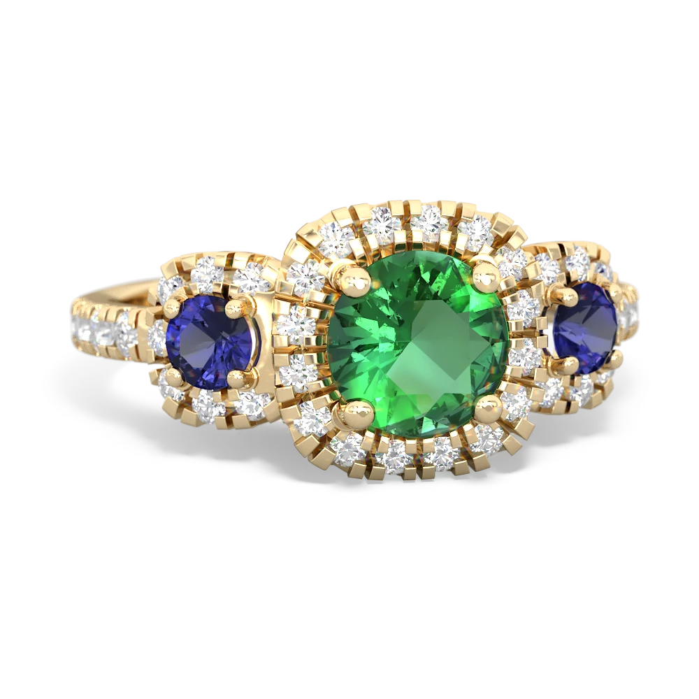 Lab Emerald Regal Halo 14K Yellow Gold ring R5350