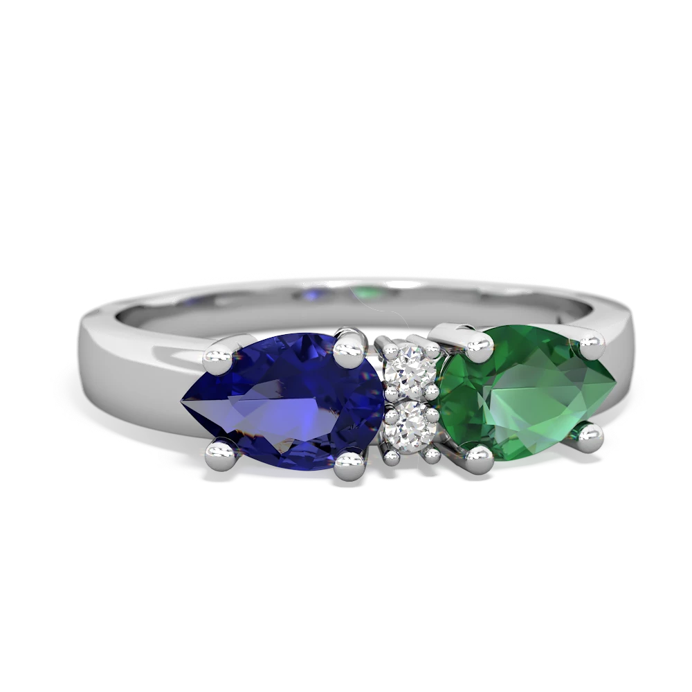 Lab Emerald Pear Bowtie 14K White Gold ring R0865