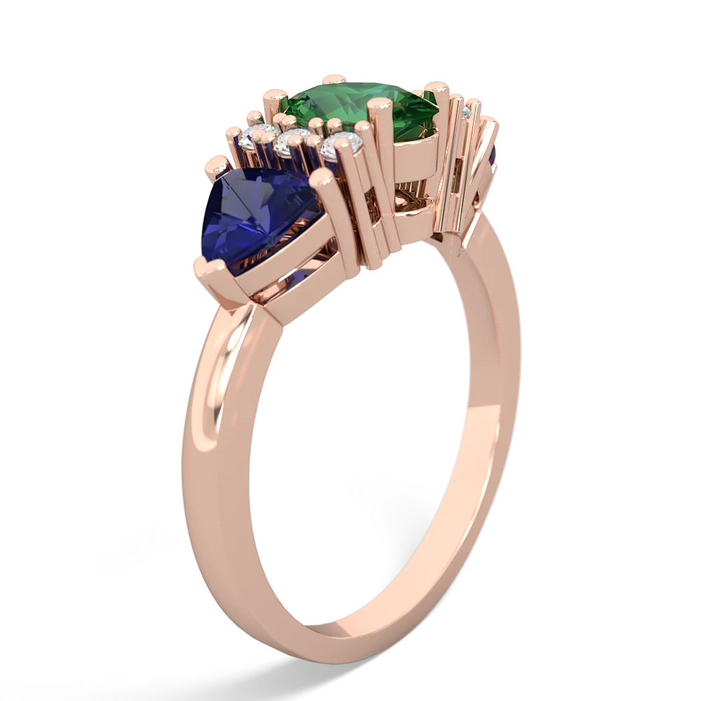 Lab Emerald Antique Style Three Stone 14K Rose Gold ring R2186