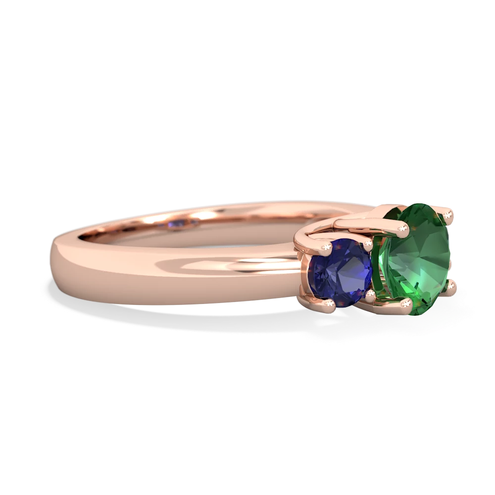 Lab Emerald Three Stone Round Trellis 14K Rose Gold ring R4018