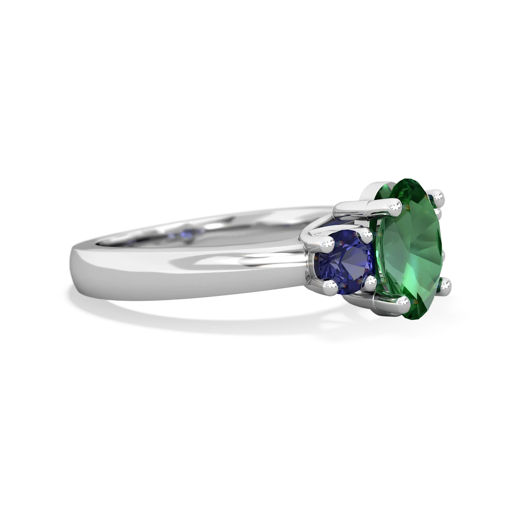 Lab Emerald Three Stone Oval Trellis 14K White Gold ring R4024