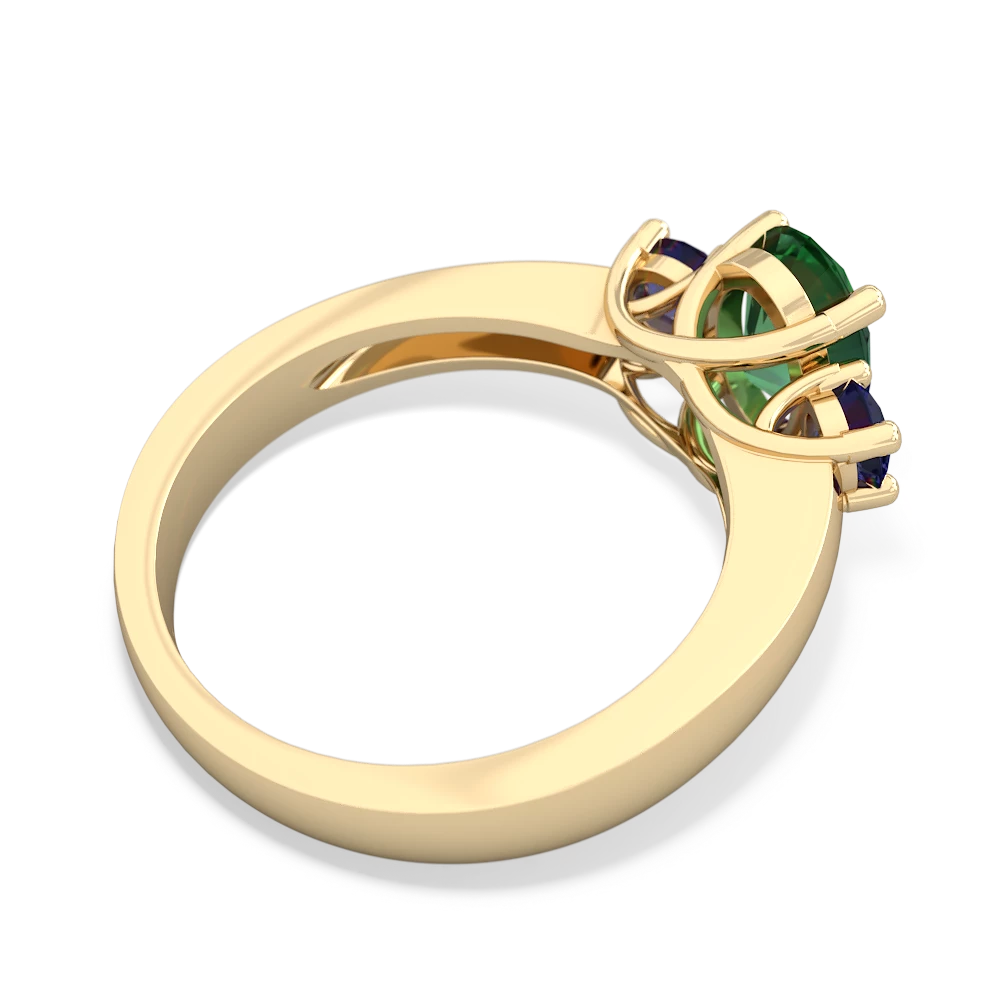 Lab Emerald Three Stone Oval Trellis 14K Yellow Gold ring R4024