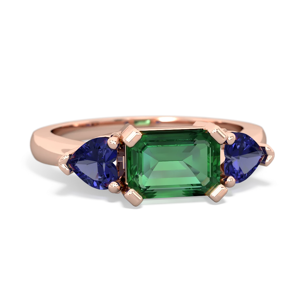 Lab Emerald Three Stone 14K Rose Gold ring R5235