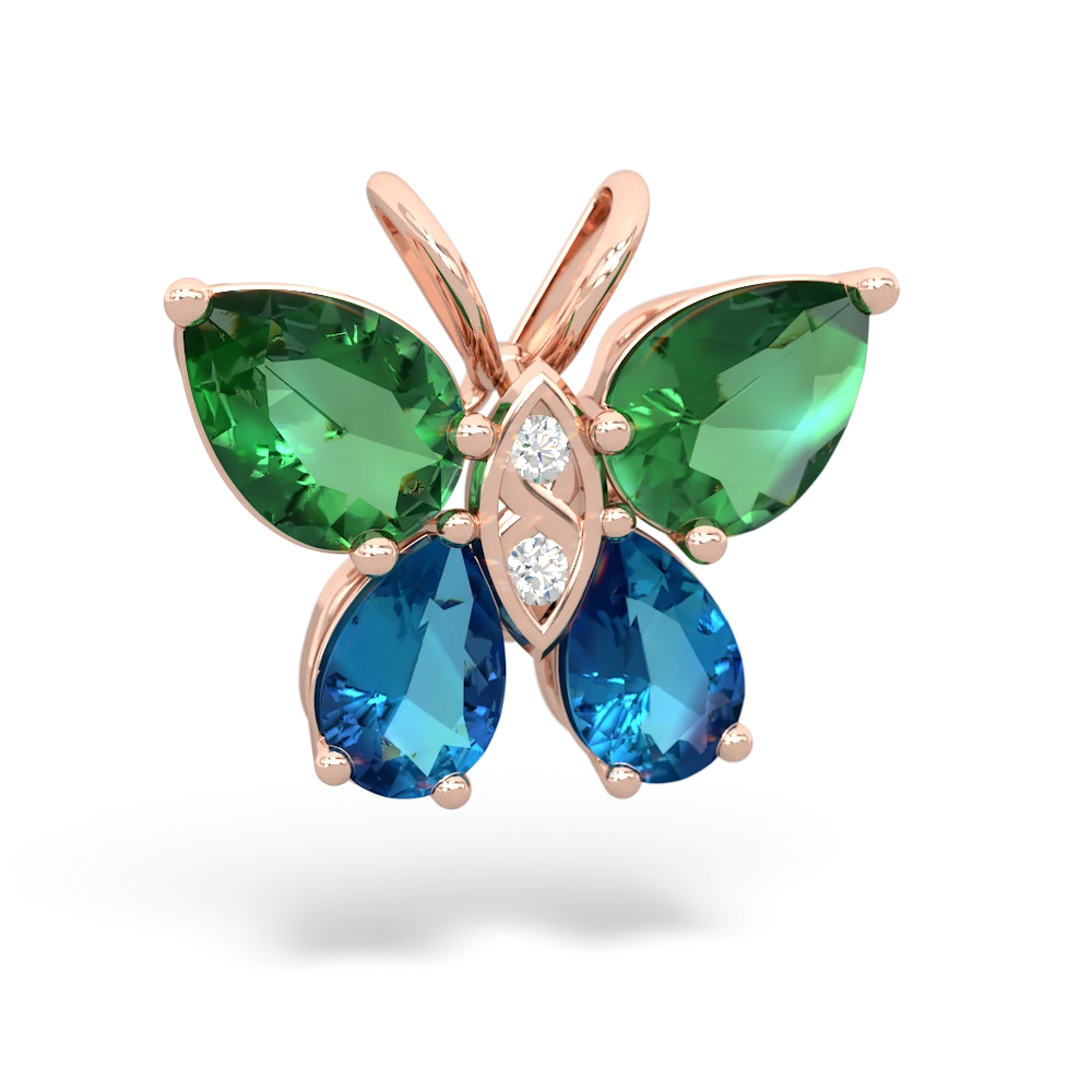 Lab Emerald Butterfly 14K Rose Gold pendant P2215