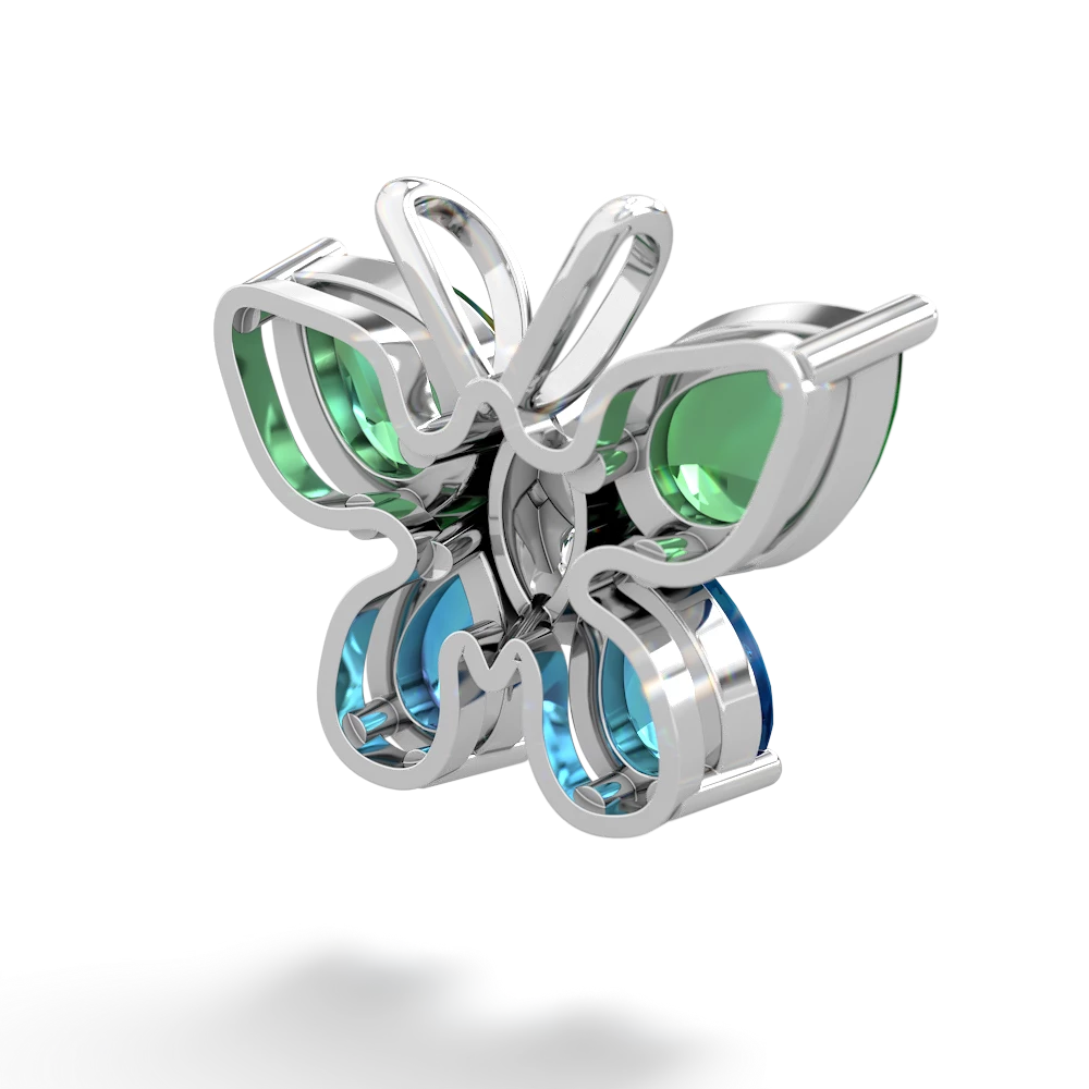 Lab Emerald Butterfly 14K White Gold pendant P2215